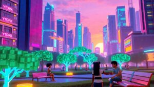 Futuristic Cityscape at Sunset RNf – free AI stock image
