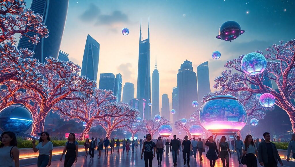 Futuristic Cityscape at Twilight har – free AI stock image