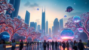 Futuristic Cityscape at Twilight har – free AI stock image