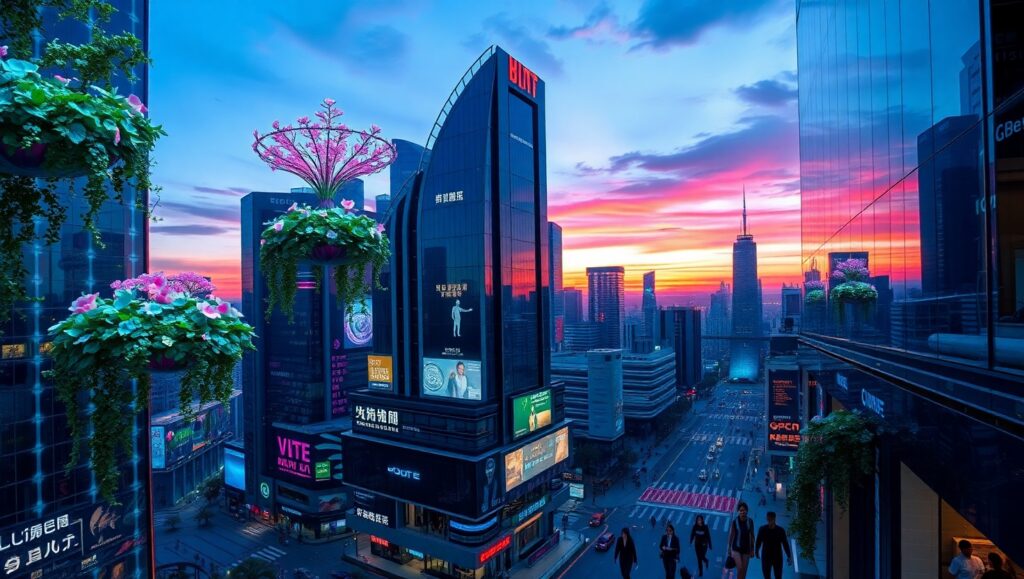 Futuristic Cityscape at Twilight XOv – free AI stock image