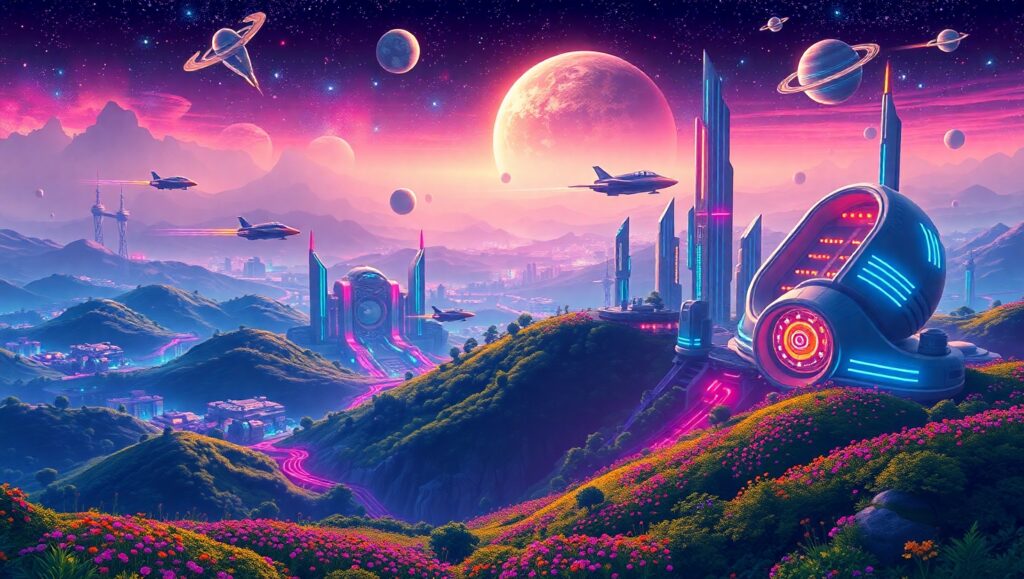 Futuristic Cityscape in Pixel Art – free AI stock image