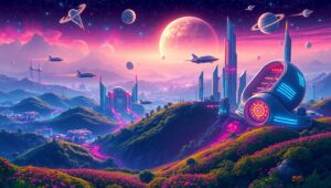 Futuristic Cityscape in Pixel Art – free AI stock image