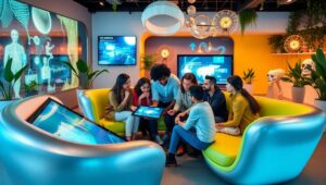 Futuristic Collaborative Startup Environment – free AI stock image