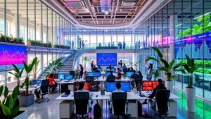 Futuristic Corporate Office Environment – free AI stock image