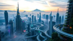 Futuristic Eco-City Architecture – free AI stock image