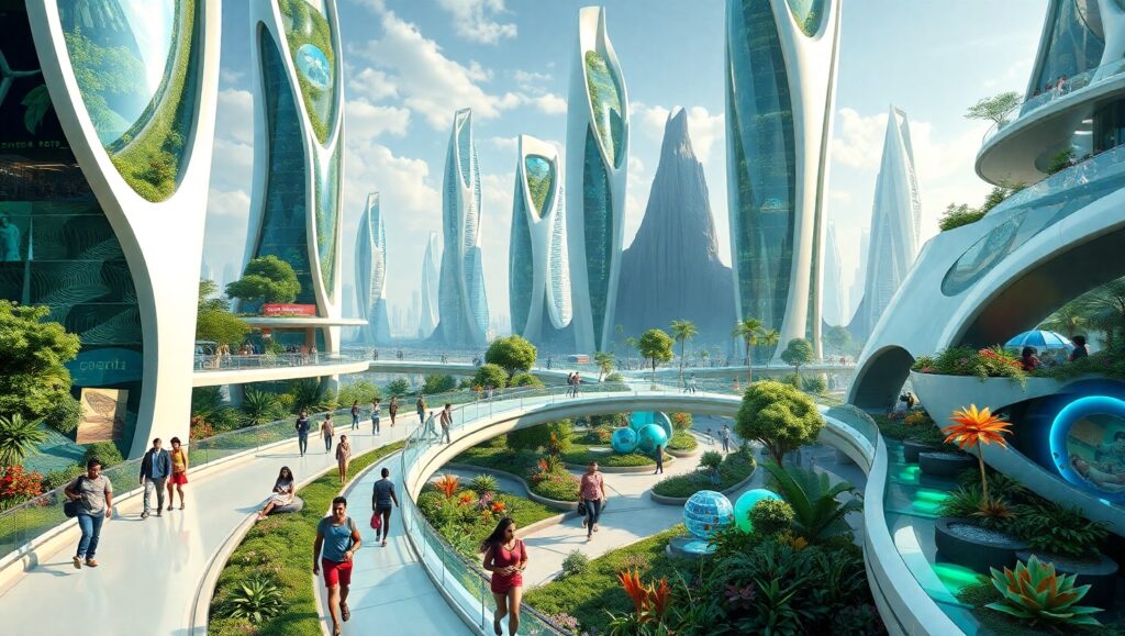 Futuristic Eco-City Architecture Concept – free AI stock image