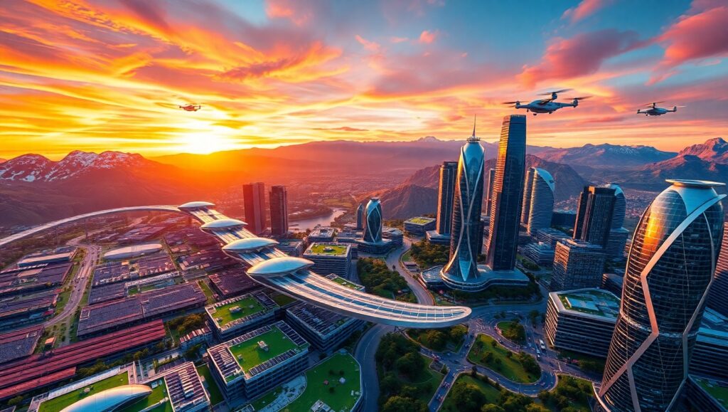Futuristic Eco-City at Sunset 2Qn – free AI stock image