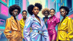 Futuristic Eco Fashion in Urban Landscape – free AI stock image