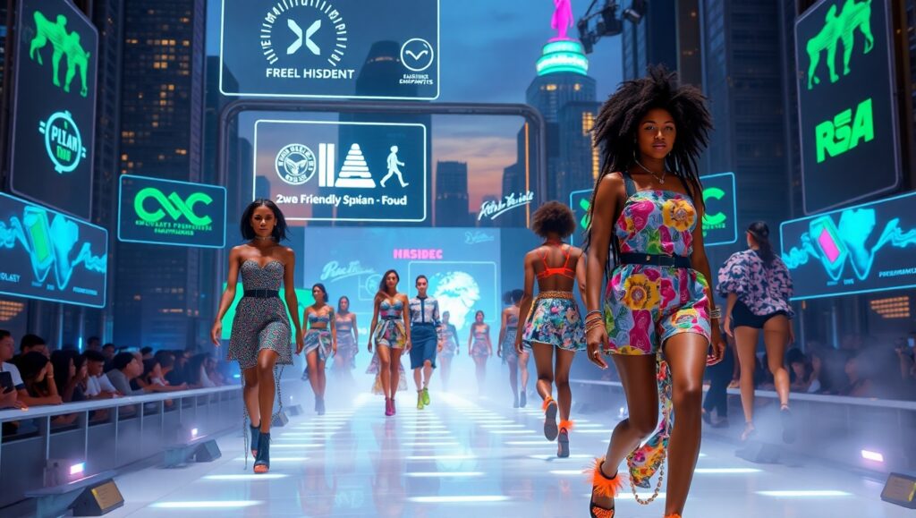 Futuristic Eco Fashion on the Runway – free AI stock image