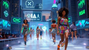Futuristic Eco Fashion on the Runway – free AI stock image