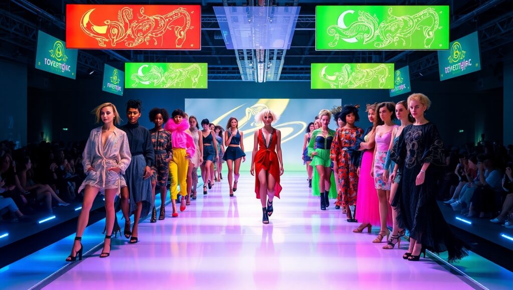 Futuristic Eco Fashion Runway Scene – free AI stock image