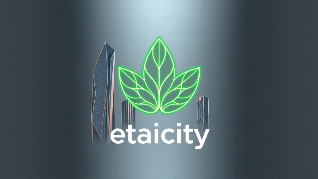 Futuristic Eco-Friendly City Logo – free AI stock image