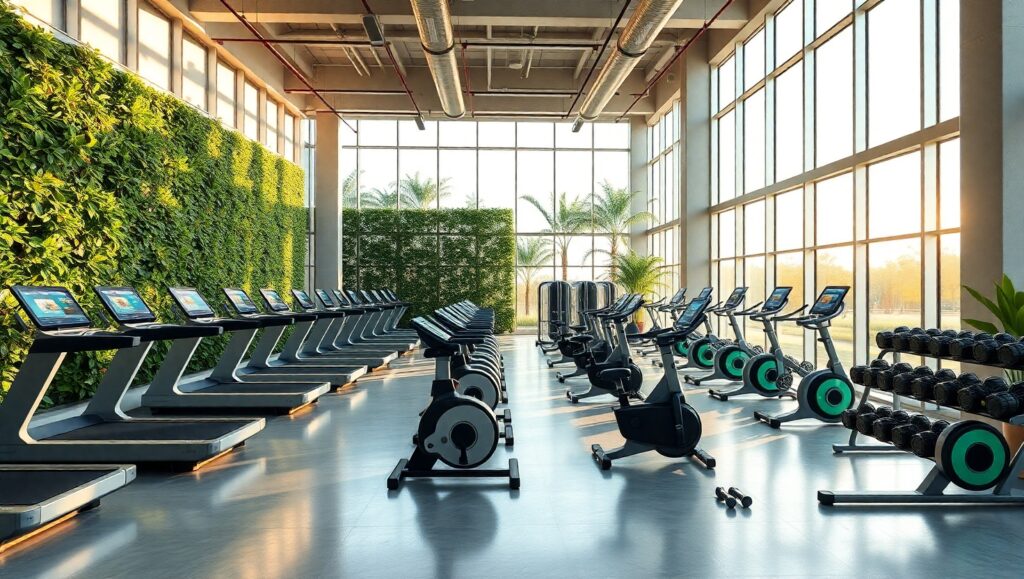 Futuristic Eco-Friendly Gym Interior – free AI stock image