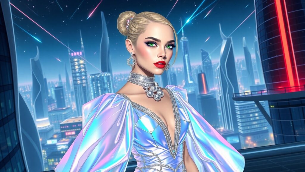 Futuristic Fashion: Holographic Elegance – free AI stock image