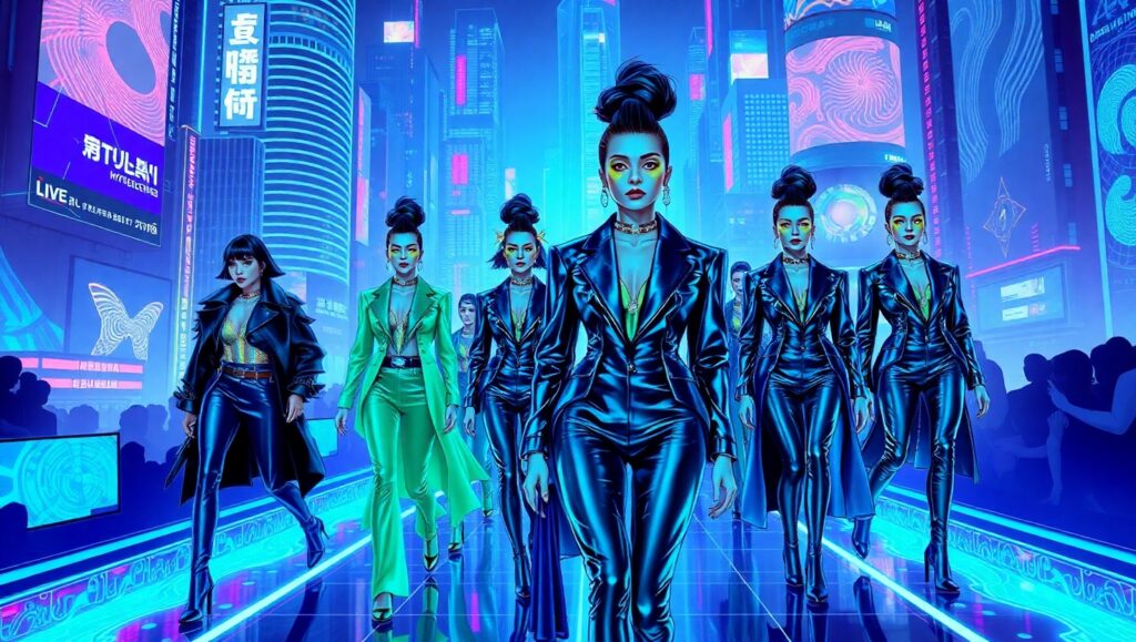 Futuristic Fashion in Neon City – free AI stock image