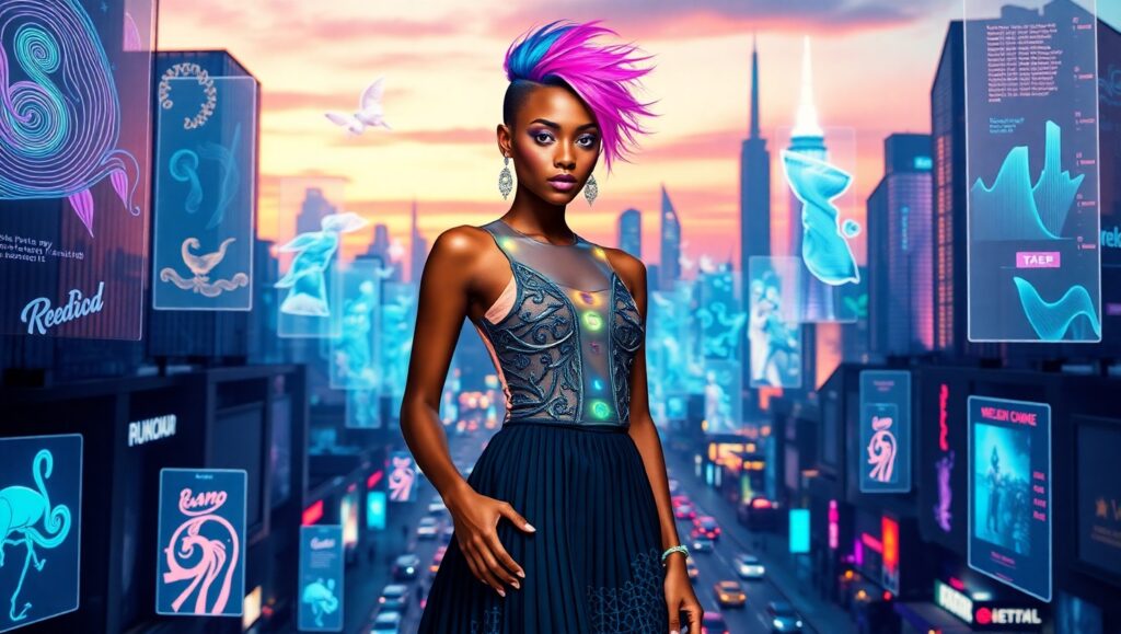 Futuristic Fashion in Neon Lights – free AI stock image