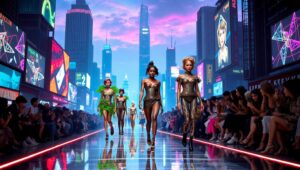 Futuristic Fashion Runway Experience – free AI stock image