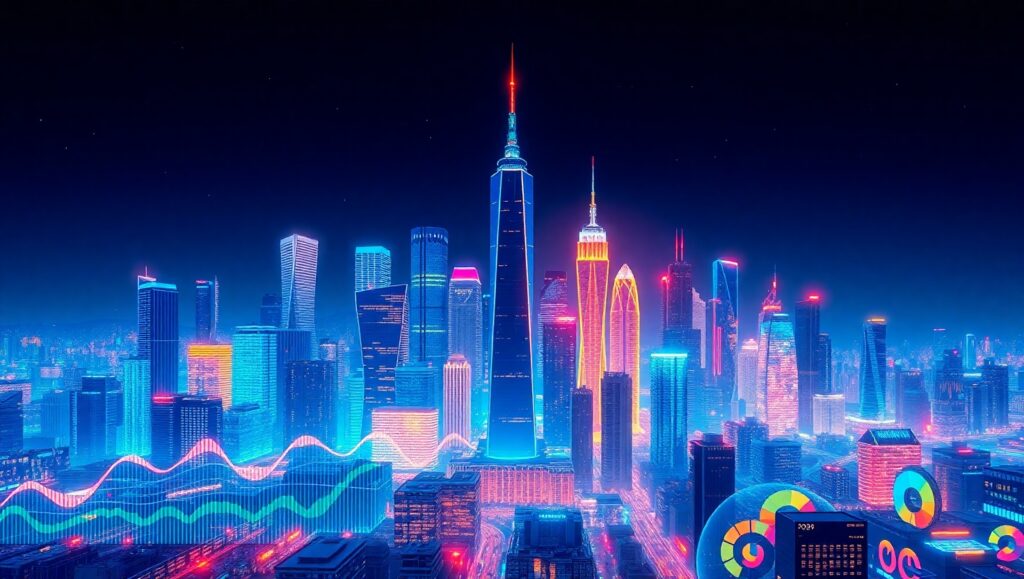 Futuristic Financial Skyline Visualization – free AI stock image