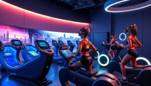 Futuristic Fitness Equipment in Action – free AI stock image