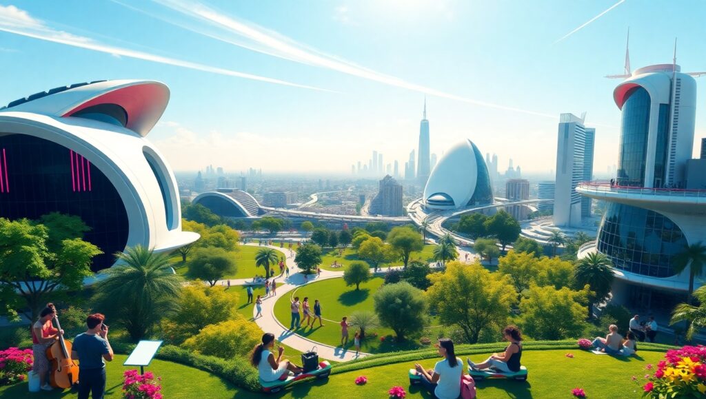 Futuristic Flat Design Cityscape – free AI stock image