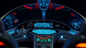 Futuristic Flying Vehicle Dashboard Design – free AI stock image