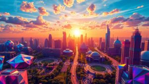 Futuristic Geometric Cityscape Design – free AI stock image