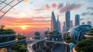 Futuristic Green Urban Landscape – free AI stock image