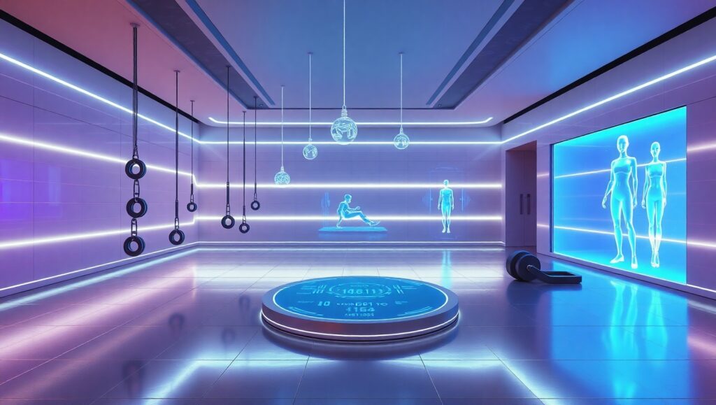 Futuristic Gym Equipment and Environment – free AI stock image