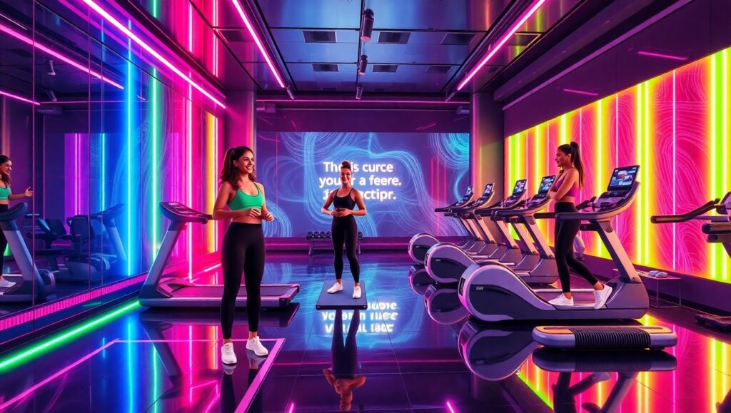 Futuristic Gym with Holographic Equipment – free AI stock image