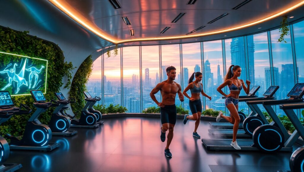 Futuristic Gym with Nature Integration – free AI stock image