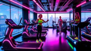 Futuristic Gym with Robotic Equipment – free AI stock image