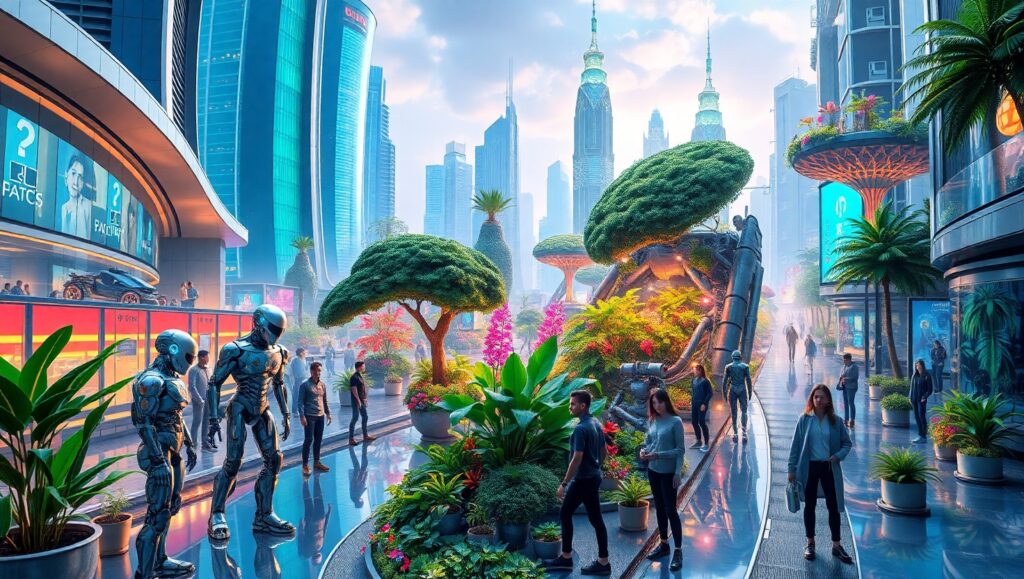 Futuristic Harmony in a Neon City – free AI stock image