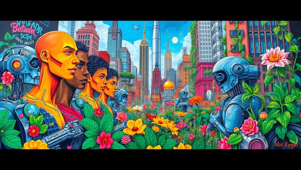 Futuristic Harmony in Graffiti Art – free AI stock image