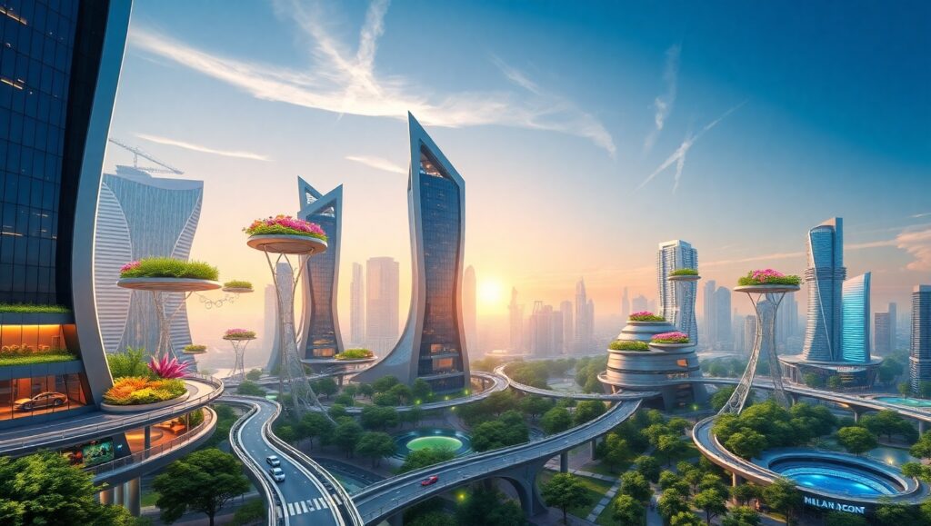 Futuristic Harmony in Smart City Design – free AI stock image