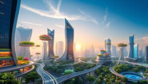 Futuristic Harmony in Smart City Design – free AI stock image