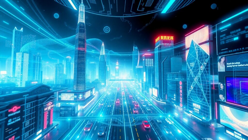 Futuristic Holographic City Interface – free AI stock image