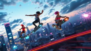 Futuristic Hoverboard Freestyle Showdown – free AI stock image