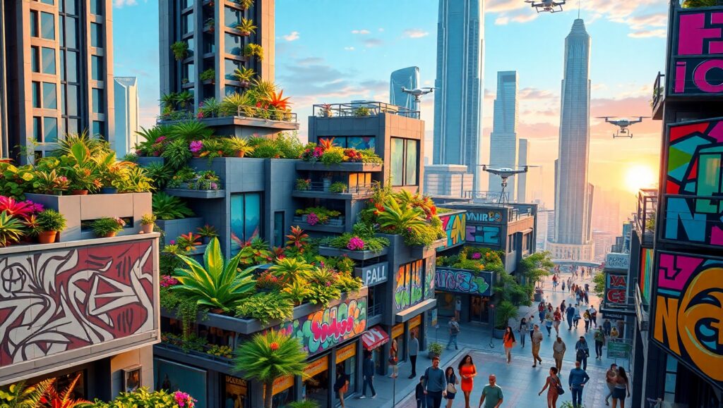Futuristic Isometric City and Gardens – free AI stock image