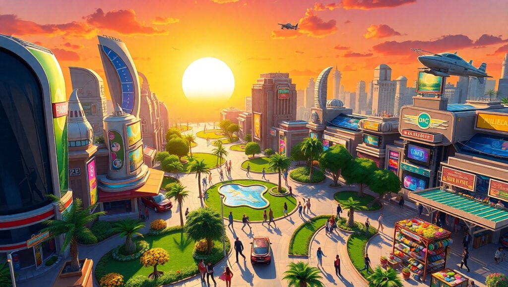 Futuristic Isometric City at Sunset oJl – free AI stock image