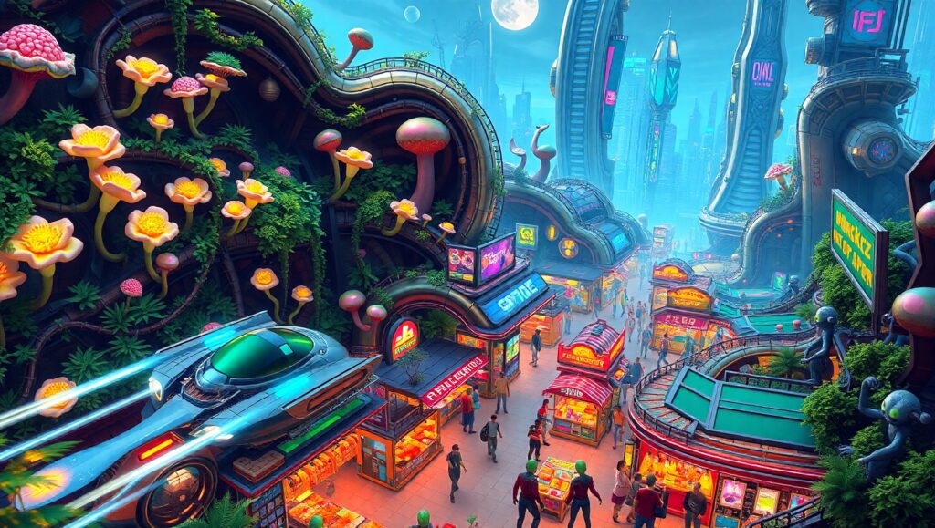 Futuristic Isometric City in Action – free AI stock image