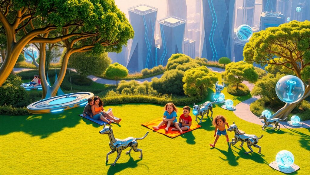 Futuristic Isometric City Park Scene – free AI stock image