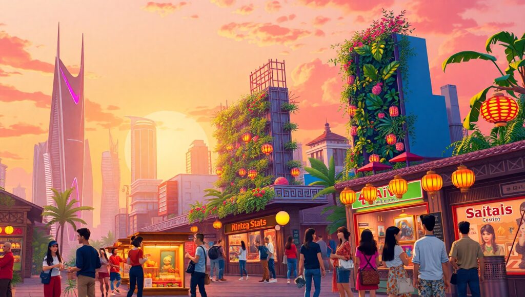 Futuristic Isometric City Vibrance – free AI stock image