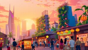 Futuristic Isometric City Vibrance – free AI stock image
