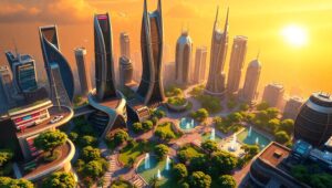 Futuristic Isometric Cityscape Adventure NAy – free AI stock image