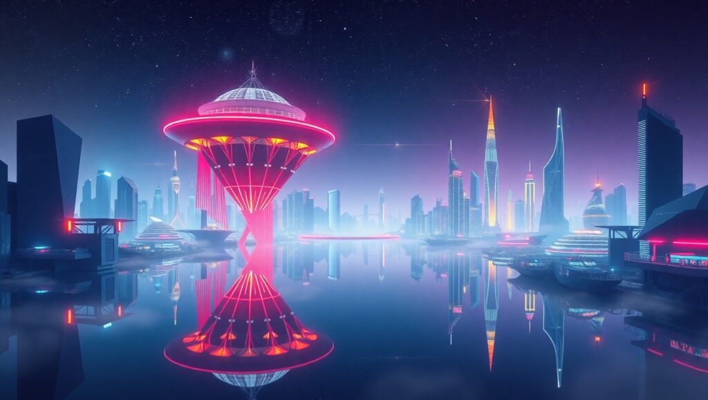 Futuristic Low-Poly Cityscape at Night – free AI stock image