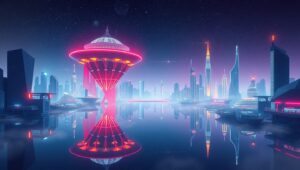 Futuristic Low-Poly Cityscape at Night – free AI stock image