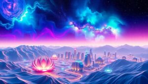 Futuristic Low-Poly Cityscape iki – free AI stock image