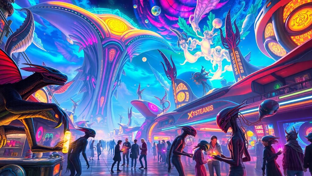 Futuristic Marketplace of Alien Trade – free AI stock image