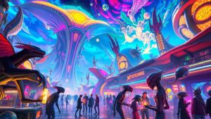 Futuristic Marketplace of Alien Trade – free AI stock image