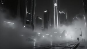 Futuristic Monochrome Cityscape – free AI stock image
